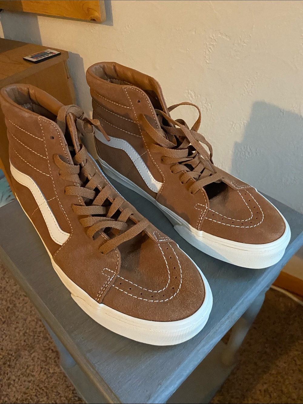 Vans Brown Suede High-Top Sneakers with White Side Stripe